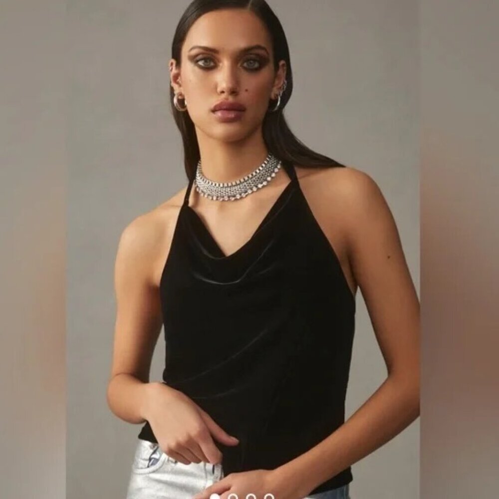 Anthropologie Cowl Neck Velvet Top Size XL NWT